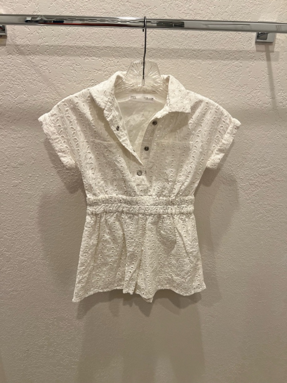 Zara White Eyelet Button-Up onepice